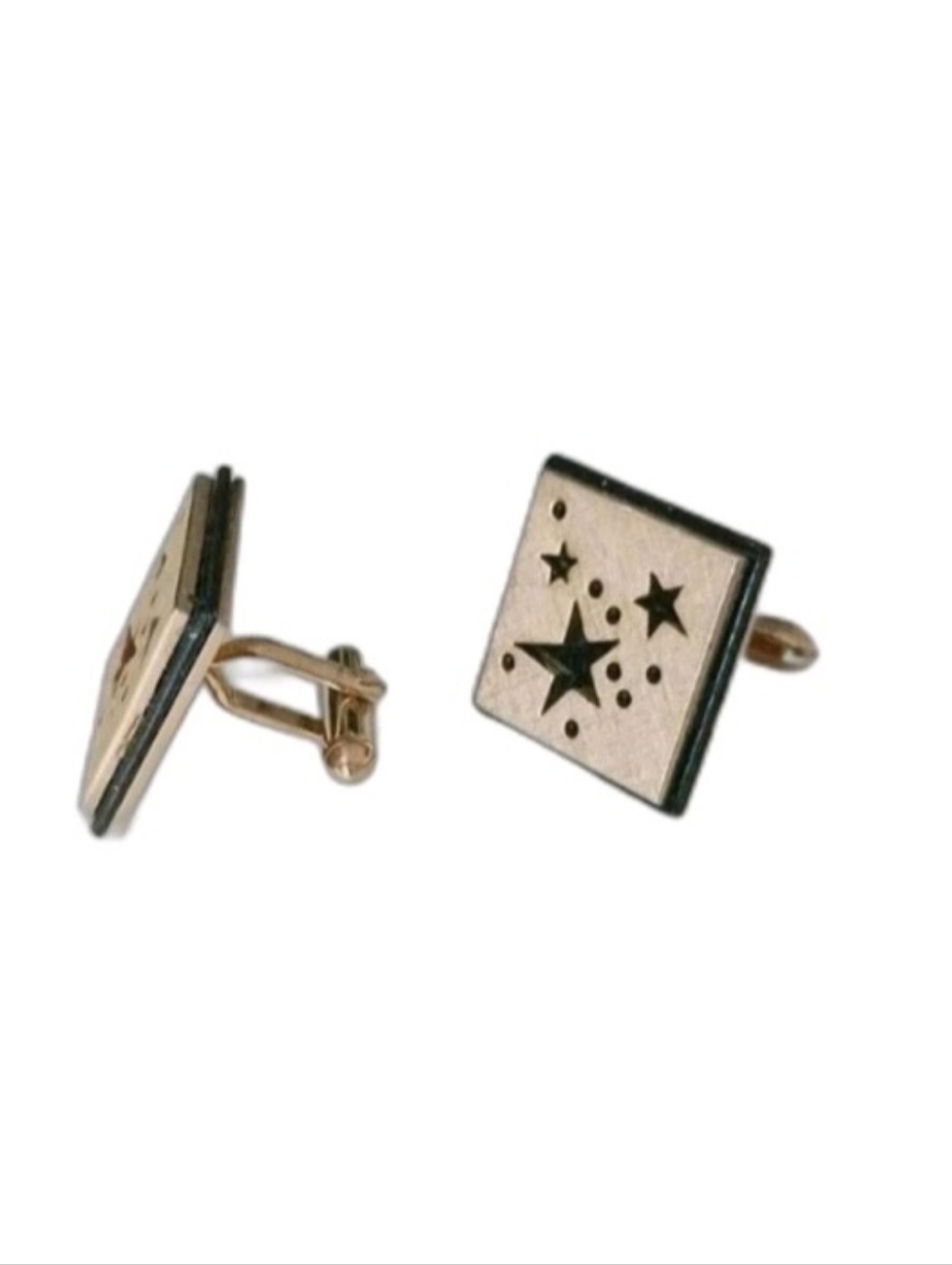 VTG Swank MCM Black Enamel Star Cufflinks Gold Tone Square Celestial Retro Gift